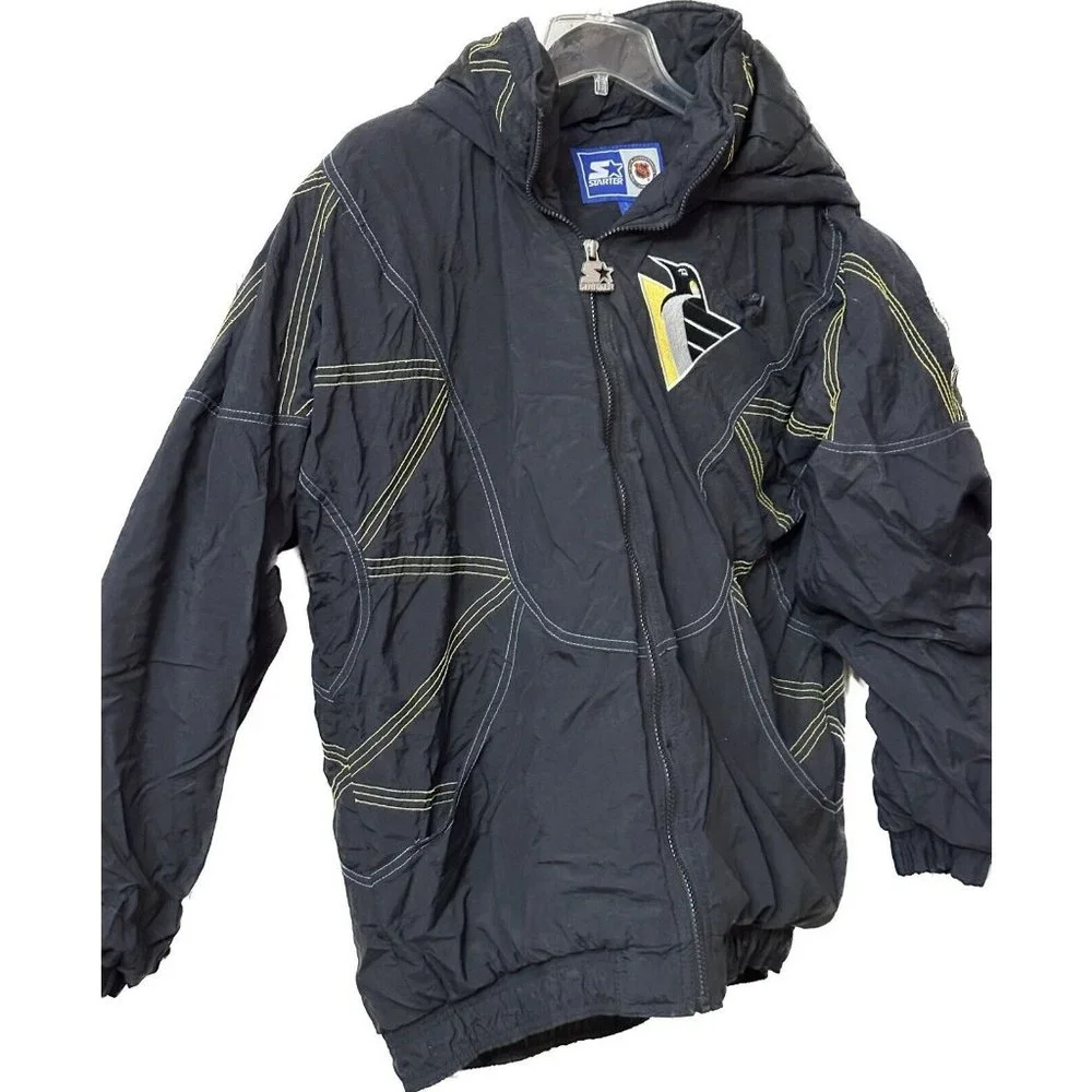 90’s Mens L Back Spellout NHL Pittsburgh Penguins Jacket Quilted Korea‎